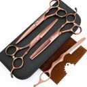 Professional Hair Cutting Scissors Sets Stainless Steel Barber Hairdressing Scissors Multifunctional Salon Thinning Scissors Straight Shears Tools Gifts for Mom Dad and Friends (Brown)