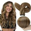 Full Shine Sew in Hair Extensions Human Hair Weft Hair Extensions 4 Medium Brown Highlight 27 Blonde Double Weft Remy Straight Hair Bundles 100Grams (14 Inch, # P4/27 Medium Brown Highlight Honey Blonde)