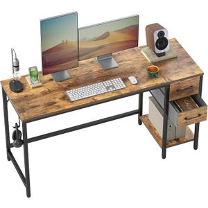 CubiCubi Computer Desk with 2 Drawers, 47 Inch Small Home Office Desk with Storage Study Writing Table, Light Brown