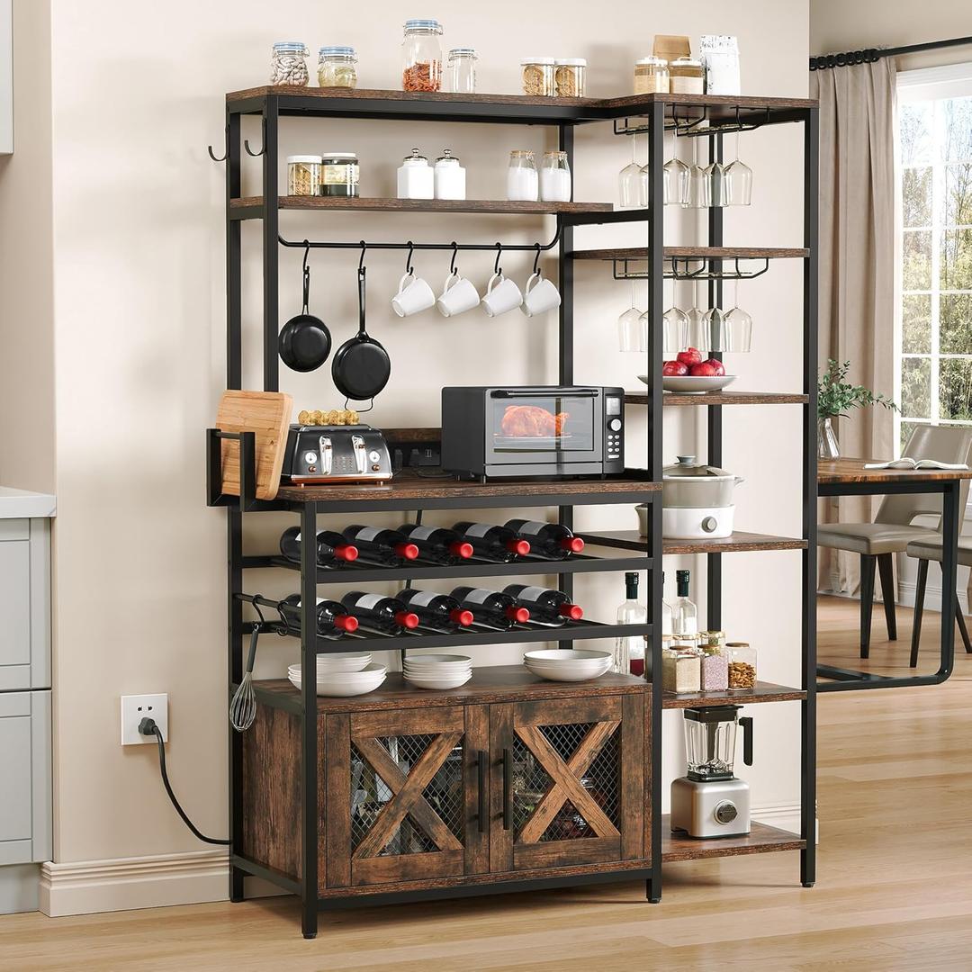YITAHOME Large Rack, Industrial Bakers Rack w/Power Outlet, 6-Tier L Shaped Liquor Bar Cabinet Unit for Home w/Glass Holder, Corner Coffee bar Cabinet for Home, Rustic Brown YITAHOME Large Rack, Industrial Bakers Rack w/Power Outlet, 6-Tier L Shaped Liquor Bar Cabinet Unit for Home w/Glass Holder, Corner Coffee bar Cabinet for Home, Rustic Brown
