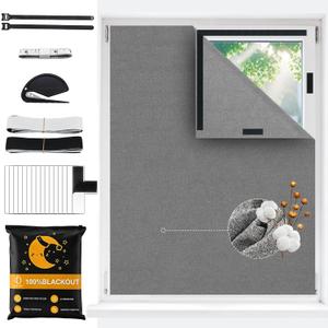 100% Blackout Curtains for Bedroom, [Upgraded] Cotton Black Out Window Cover, No Drill Sticky Blackout Shades for Travel, Portable DIY Window Blinds for Nursery, Media Room, RV, Skylight Dorm 118x59in