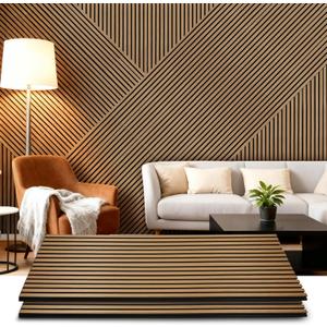 Acoustic Wood Wall Panels 2 Pack 47.6" x 23.6", Sound Proof Wooden Paneling for Walls, 3D Fluted Panel for Interior Wall Decor, Living Room, Bedroom - Teak (Cover Approx. 16 sq.ft)