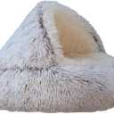 ZaneSun Calming Round Dog Bed & Cat Cave with Hooded Cover, Plush Fluffy Anti-Anxiety Cat Bed, Waterproof Bottom Washable (Coffee, 20x20inch)