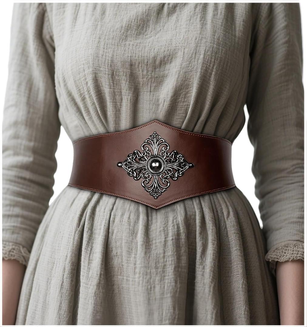 Viking Leather Corset Belt Women - Renaissance Waist Corset for Halloween Fantasy Ren Faire Daily Wear (L)