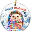 2 x Hoggy Christmas Ornament 2025  Cute Hedgehog Christmas Tree Decoration with Holiday Lights & Scarf  Funny Animal Ceramic Keepsake, for Hedgehog Lovers, Family & Friends