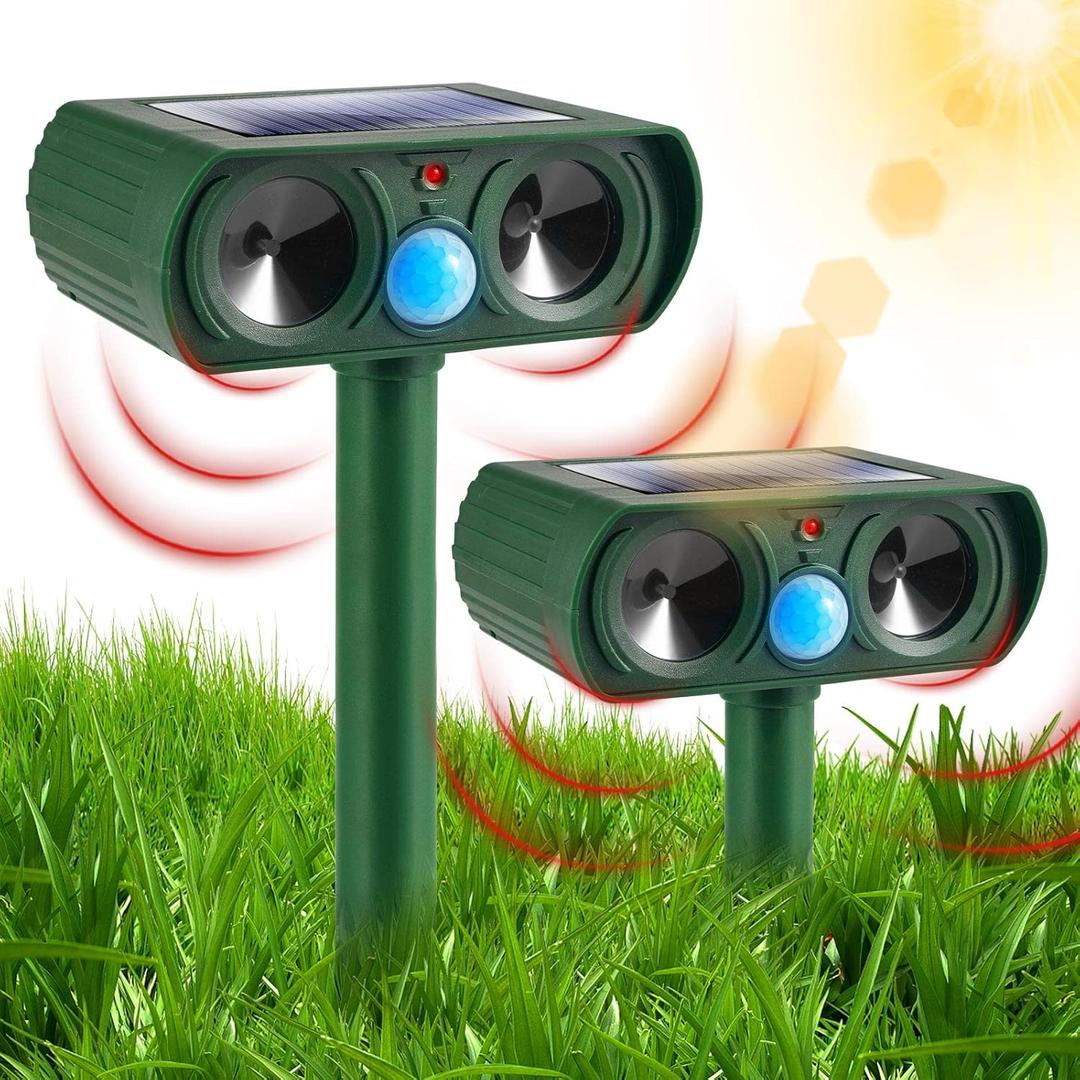 2 Pack Ultrasonic Animal Repeller Outdoor Cat Repellent Solar Deer Repellent Devices Waterproof, Motion Activated Animal Deterrent Devices to Scare Cat Squirrel Rabbit Raccoon Skunk for Yard Garden