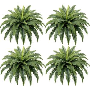 Fake Ferns, 35IN Realistic Fake Bush Plants, 4 Faux Ferns with 39 Fronds for Outdoors Garden Planter Porch Entrance Home Decor