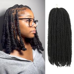 Afro Marley Twist Braiding Hair for Invisible Locs Braids 3 Packs(100g/pack, total 300g), Brazilian Wool Synthetic Hair Extensions 18 Inch (1B# Natural Black)