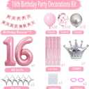 Sweet 16th Birthday Decorations Pink, Happy Birthday Decorations for Girls Pink Silver Balloons Number 16 Balloons,Fringe Curtain, Crown Balloon, Star Balloon for Her Girl 16th Birthday Princess Party