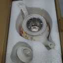Sweejar Ceramic Teapot with Infuser, Floral Relief Gold Rimmed Teapot, 29 OZ Porcelain Tea Pot for Blooming and Loose Tea, Coffee (Flower Style) 