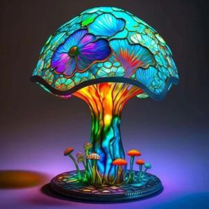 Creative Glass Resin Mushroom Table Lamp, 5.9 Inch Stained Glass Mini Night Light, Bohemian Decoration for Bedroom, Living Room, Home Office - Gifts
