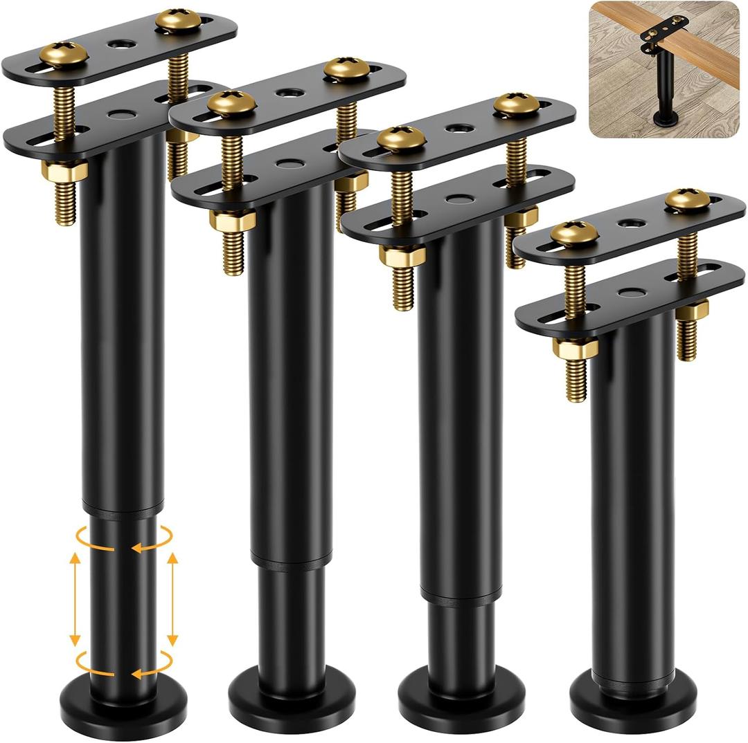 VETIN 4Pcs Adjustable Height Bed Support Legs 7.08-12.6 inch, Extra Durable Steel Bed Frame Support Legs with Wider Base, Bed Slat Support Leg for Heavy Duty/Wooden/King/Queen Bed Frame