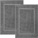 Bath Mat Floor Towel Set - Absorbent Cotton Hotel Spa Shower/Bathtub Mats [Not a Bathroom Rug] 22"x34" Pack of 2 (Grey)