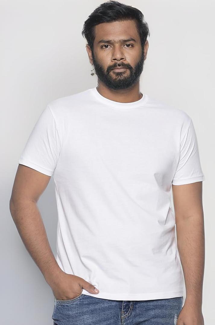 White T Shirt for Men - Men Solid Regular Fit T-Shirt | Cotton Half Sleeve Round Neck Tshirt - Versatile Plain White Colour Tshirt for Sports Everyday Wear (Large) White T Shirt for Men - Men Solid Regular Fit T-Shirt | Cotton Half Sleeve Round Neck Tshirt - Versatile Plain White Colour Tshirt for Sports Everyday Wear (Large)