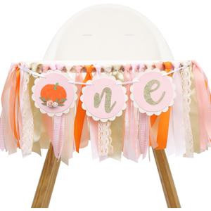 Little Pumpkin High Chair Banner - Fall 1st Birthday Decoration for Girls, Our Little Pumpkin Is One Highchair Banner, Halloween Thanksgiving 1st Birthday Decor, Pink and Orange Pumpkin Banner