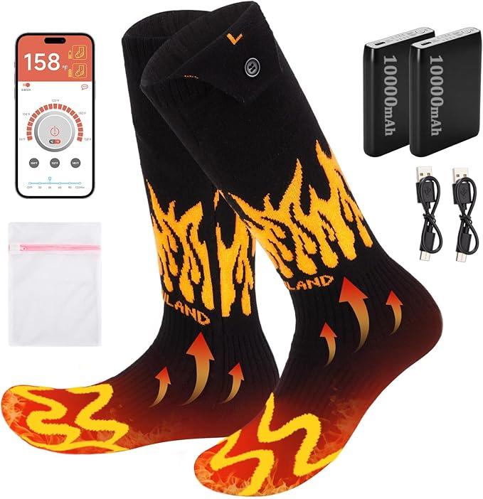 CAMULAND Heated Socks with Smart App Control & 10000mAh Battery for Men & Women, Rechargeable Electric Socks, 4-Temperature Adjustable Foot Warmers