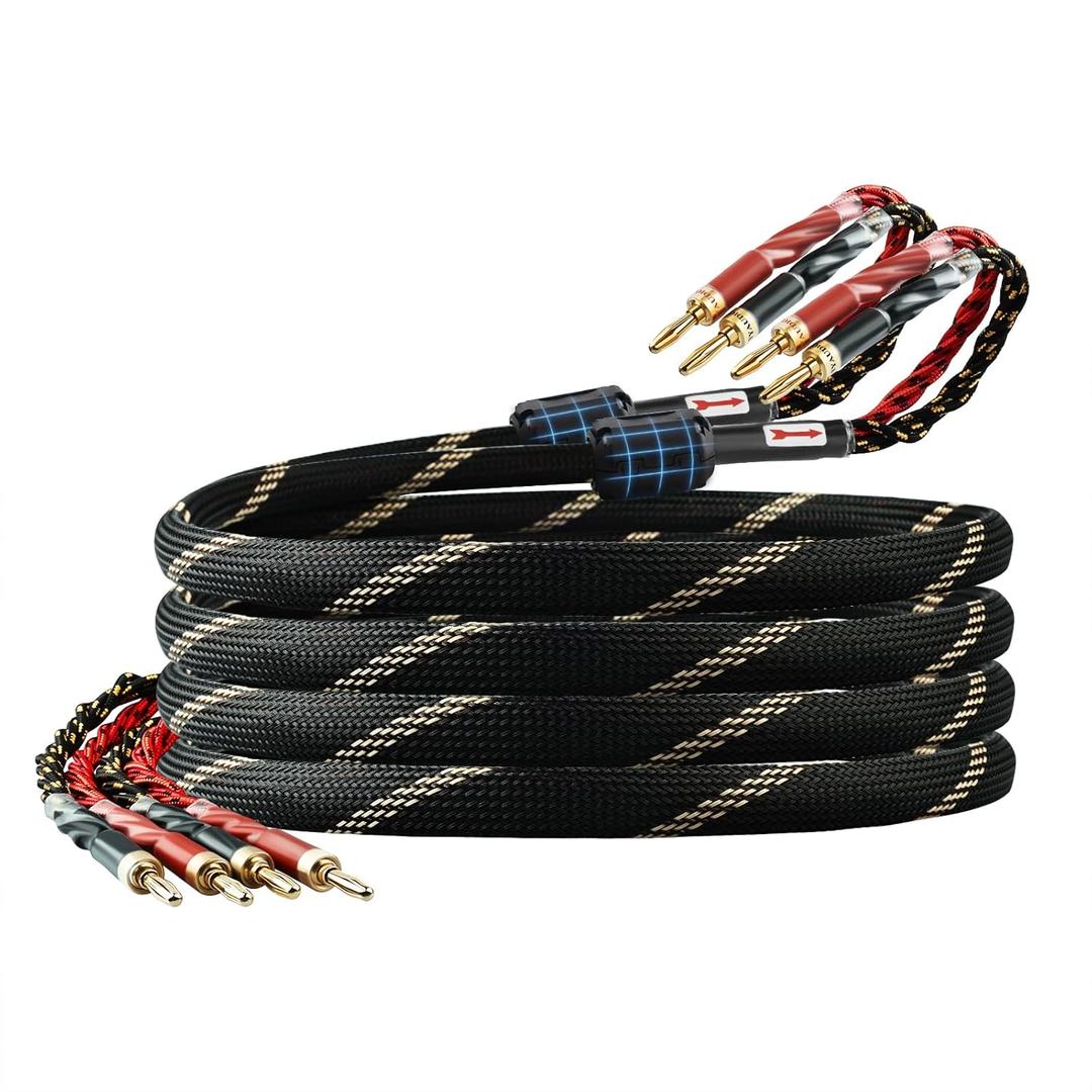 10 AWG 2Pack Audiophile Speaker Cable  Speaker Wire with Banana Plugs,4N OFC Core,Nylon Braid,Audio Wire,Compatible with Amplifier,Speakers,AV Receiver& Home Theater(6.56ft/2m)