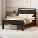 DUMOS Twin Metal Bed Frame with Wooden Headboard and Footboard, 14 Inch Heavy Duty Platform Slats Support with Large Under-Bed Storage, Solid Construction, Non-Slip Design No Box Spring Needed, Black