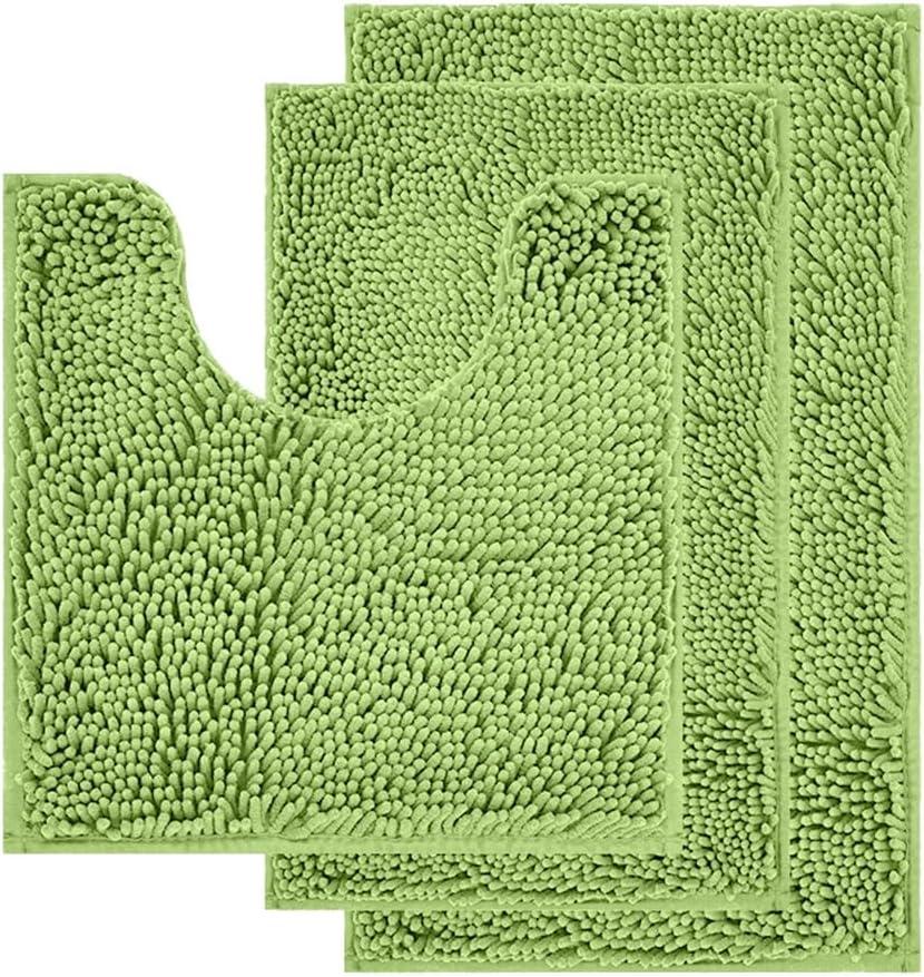 Reyox Bathroom Rugs Sets 3 Piece, Soft Chenille Bath Mats, Non-Slip Absorbent Bath Rug, Toilet Rugs U Shaped and Toilet Cover Apple Green (15.7"x23.6", 19.7"x31.5", 19.7"x19.7")