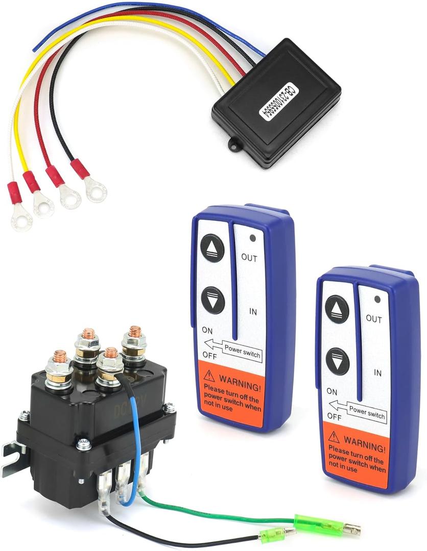 QWORK Wireless Remote Control Winch Kit - 12V, 250A, Steel, Waterproof, Solenoid Relay Contactor+ 2pcs Wireless Winch Remote Control, Compatible with Truck ATV SUV 4x4 Vehicles 2000-5000lbs Winches