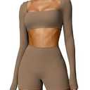 YEOREO Kyla Women Crop Top Long Sleeve Padded Sports Low Medium Impact Yoga Shirt Workout Brown XL