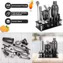 23 Piece Cocktail Shaker Set Bartender Kit with Acrylic Stand & Cocktail Recipes Booklet, Professional Bar Tools for Drink Mixing, Home, Bar, Party (Include 4 Whiskey Stones) - Black