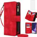 Asuwish Phone Case for Samsung Galaxy A52/A52S 5G Wallet Cover with Tempered Glass Screen Protector and Zipper Card Holder Slot Stand Accessories Wrist Strap A 52 S 4G G5 52A S52 52S Women Men Red