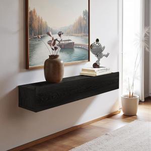 Floating Solid Wood Console Table, 32'' Wall Mounted Narrow Entryway Table with Storage Shelf, Modern Couch Shelves Small Entry Way Tables for Entryway, Front Hall, Hallway (Black) (31.5'')