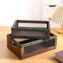 TIMRIS Set of 2 Rustic Wooden Countertop Baskets, Farmhouse Distressed Nesting Boxes, Small Decorative Wooden Storage Crates, Reclaimed Wood Organizer Baskets with Wire Mesh (Random)