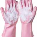 NVNAN Dog Bath Gloves for Washing, Pet Grooming Gloves with Shampoo Brush, Dog Bath Brush for Dogs and Cats, Essential Dog Bath Supplies (1 Pair, Pink)