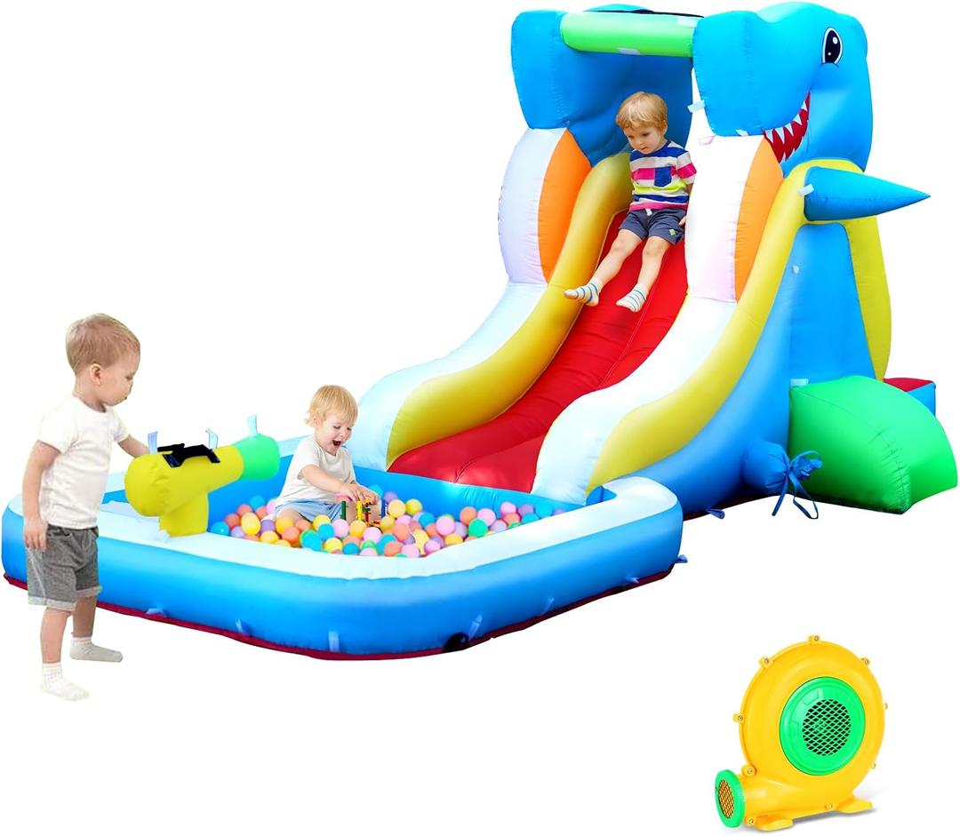 Inflatable Water Slide, Bounce House for Kids Backyard, Toddler Blow Up Bouncer, Splash Zone, Climbing Wall, Water Cannon for Party