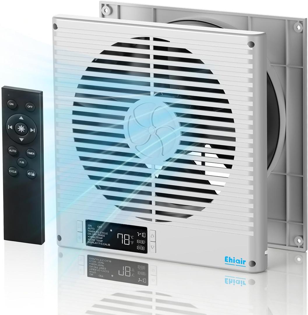 8" Room to Room Fan with Remote, 320 CFM Room to Room Air Transfer Fan, 10 Speeds Quiet DC Motor Through Wall Fan & Exhaust Fan for Bedroom, Laundry, Kitchen, Garage, ETL Certified