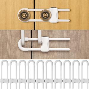 Jetec 10 Pieces Cabinet Locks for Babies, U-Shaped Proofing Drawers Safety Child Locks Adjustable, Easy to Use Childproof Latch for Knob Handle on Kitchen Door Storage Cupboard Closet (White) (White)