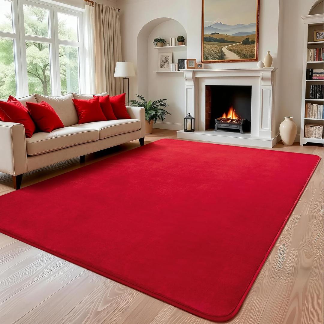 Andecor Shag Living Room Area Rug, 6x9 Red Washable Fuzzy Bedroom Rugs, Soft Fluffy Indoor Carpets for Dorm Boys Girls Kids Room Nursery Home Decorations