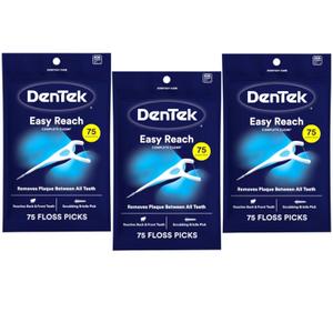 DenTek Easy Reach Complete Clean Floss Picks, with Strong Dental Floss, 75 Count, 3 Pack