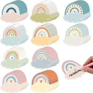 Kosiz 500 Pcs Rainbow Name Tags for Classroom 5.3" x 3" DIY Rainbow Blank Paper Desk Pastel Boho Self Adhesive Name Stickers Kids Name Labels for Back to School Party Favor Supplies