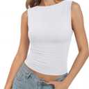 SUUKSESS Women Double Lined Going Out Basic Tank Tops Ruched Summer T Shirts (White, XL)