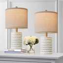 PORTRES 18.25" Modern Accent Ceramic Table Lamp Set of 2 for Bedroom White Desk Decor Bedside Lamps for Living Room Study Room Office Dorm Farmhouse Nightstand Lamp End Table Lamps (Medium -White)
