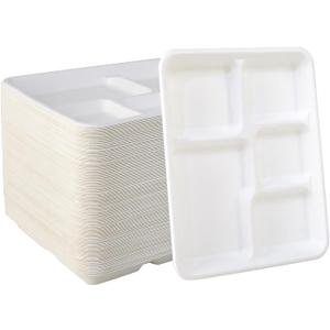 Vplus 500 Pack 5 Compartment Plates, 100% Compostable Paper Plate, 10.25x8.5 inch Disposable School Lunch Trays, Eco-Friendly Bagasse Plates for School Lunch, Buffet, and Party, Perfect for Kids