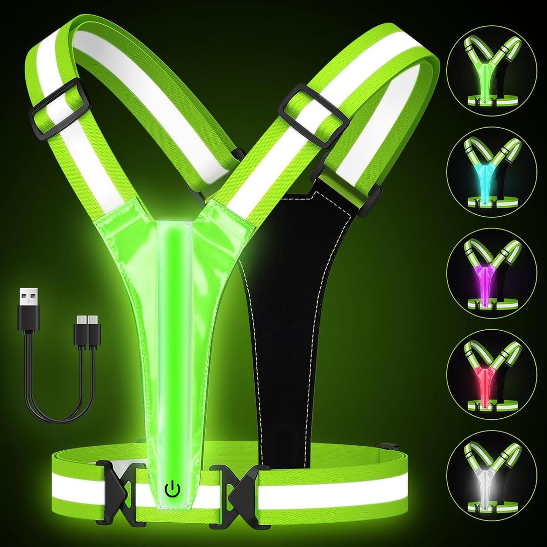 LED Reflective Running Vest, 5 Colors Light Up Running Vest,Rechargeable Running Gear for Men & Women (Green)