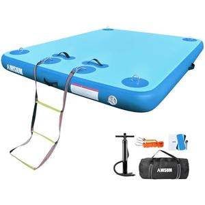 AWSUM Inflatable Floating Dock Air Dock Platform, 6ft/8ft Non-Slip Inflatable Water Mat Floating Island Raft for Lake Pool Beach Ocean