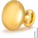 15 Pack Polished Gold Drawer Knob Solid Kitchen Cabinet Hardware,Polished Brass Round Cabinet Dresser Knob Euro Style Furniture Hardware,Diameter:1-1/5"