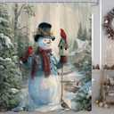 Christmas Snowman Shower Curtain, Cute Xmas Snowman Snow Forest Rustic Farmhouse Shower Curtain for Bathroom Set, Fabric Bath Curtains Sets with Hooks 72x72 Inch