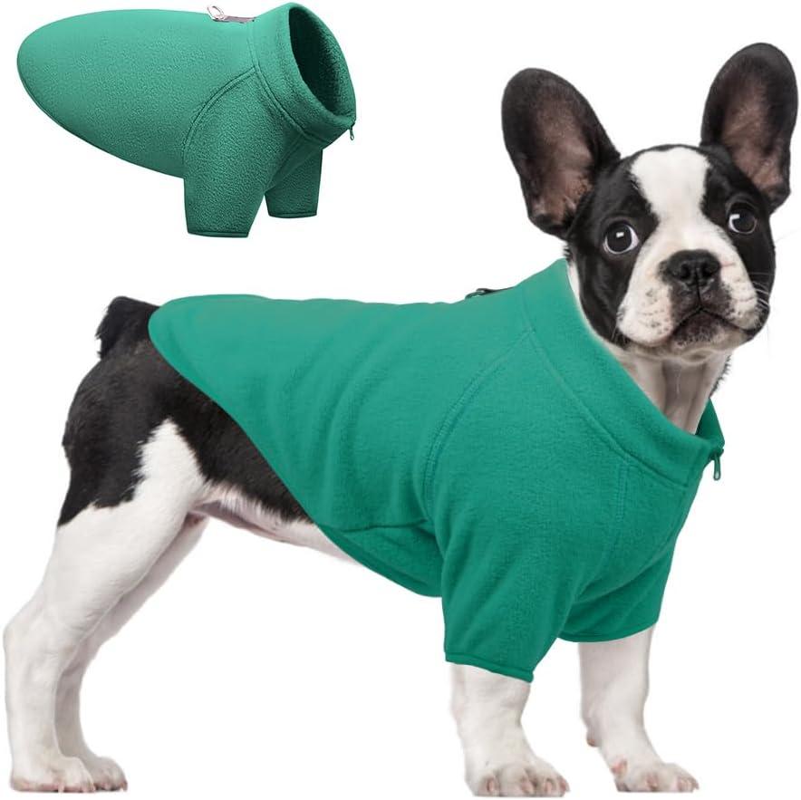 FEimaX Windproof Winter Warm Fleece Small Dog Coat, Soft Dog Fleece Jacket with Zipper for Medium, Cold Weather Sweater Apparel for Cats Boy Girl (Green)