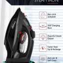 OMAIGA Cordless Iron for Clothes, 1500W Steam Iron Rapid Heating, Ceramic Soleplate, Auto Shut Off, Self-Clean, Anti-Calc, 3 Temperature Settings, 11.84oz Water Tank Ironing Clothes for Home, Black