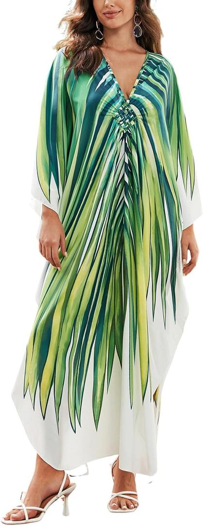 KECVOT Kaftan Dresses for Women Plus Size Batwing Sleeve Caftans Long Bathing Suit Cover Up Maxi Beach Dress Loungewear