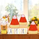 Set of 5 Fall Candy Corn Wooden Table Centerpieces Decor Rustic Autumn Thanksgiving Tiered Tray Decor Fall Halloween Decoration for Home Farmhouse Shelves Centerpieces Office Table Shelf Desk Mantel (Mini)