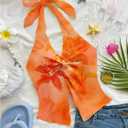Milumia Women's Floral Print Twist Halter Tops Split Sleeveless Vacation Going Out Tank Top (Orange, S)