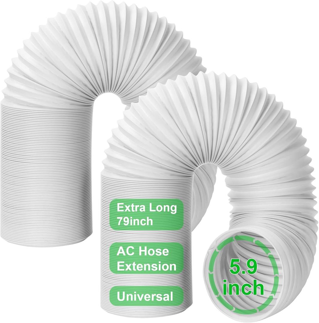 2 Pack Portable Air Conditioner Exhaust Vent Hose, Universal Flexible AC Hose with 5.9" Diameter, Anti-Clockwise Thread, Length up to 79"