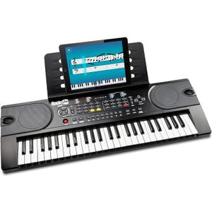 RockJam 49 Key Keyboard Piano with Power Supply, Sheet Music Stand, Piano Note Stickers & Simply Piano Lessons, Black